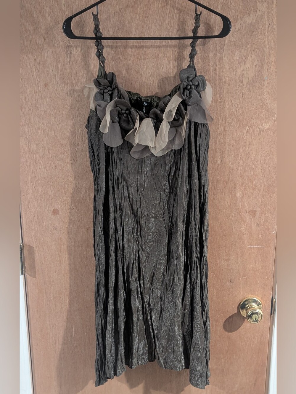 Ryu Crinkle Midi Dress with Floral Trim